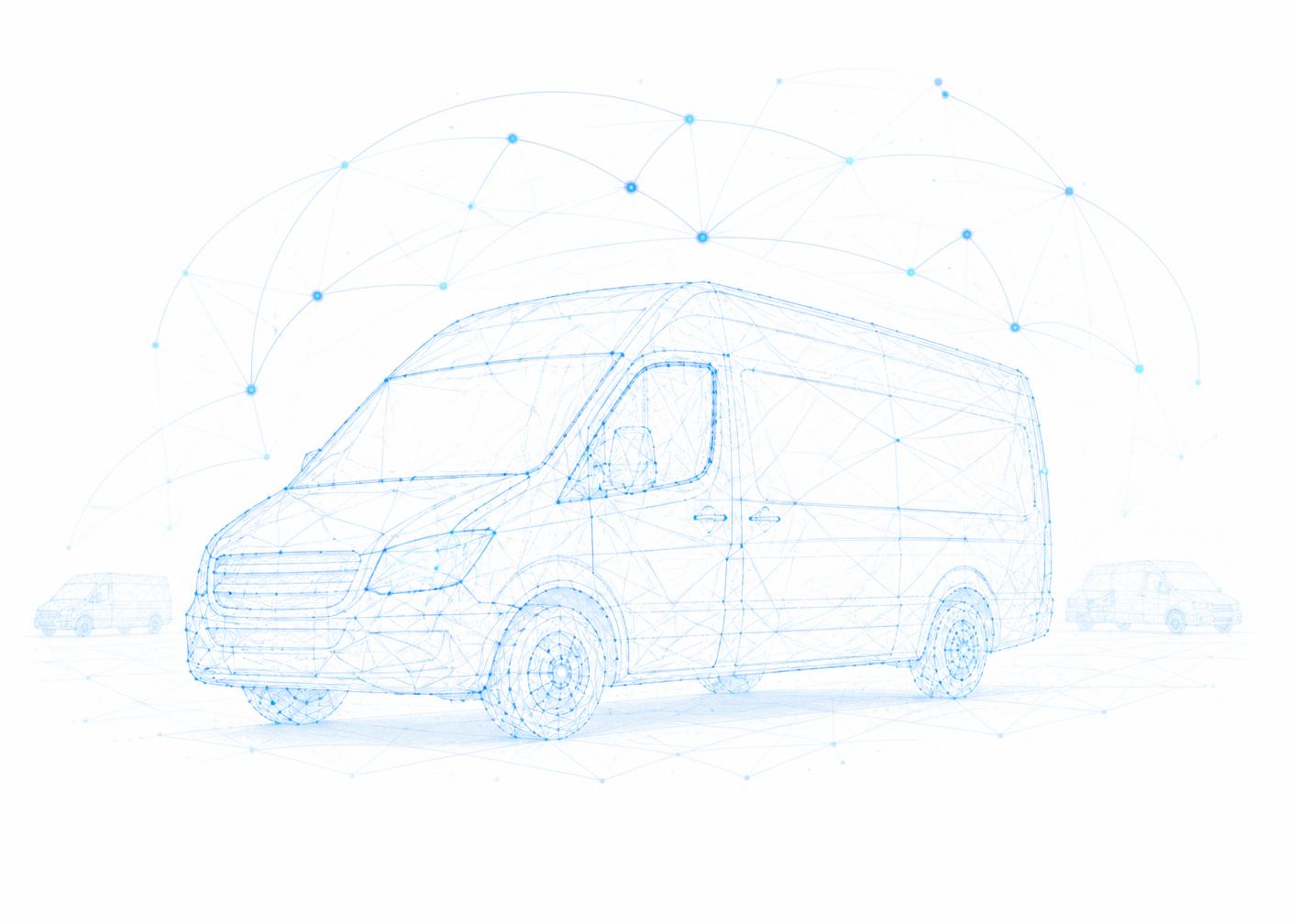 Wireframe visualisation of a connected van fleet